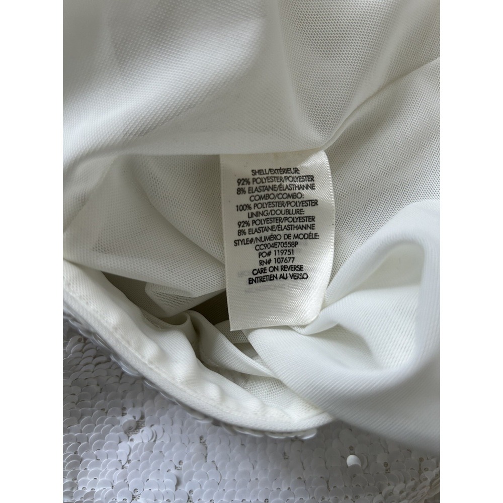 Alice + Olivia Inka White Sequin Stretch Mock Neck Dress Sz 6 - Picture 7 of 7